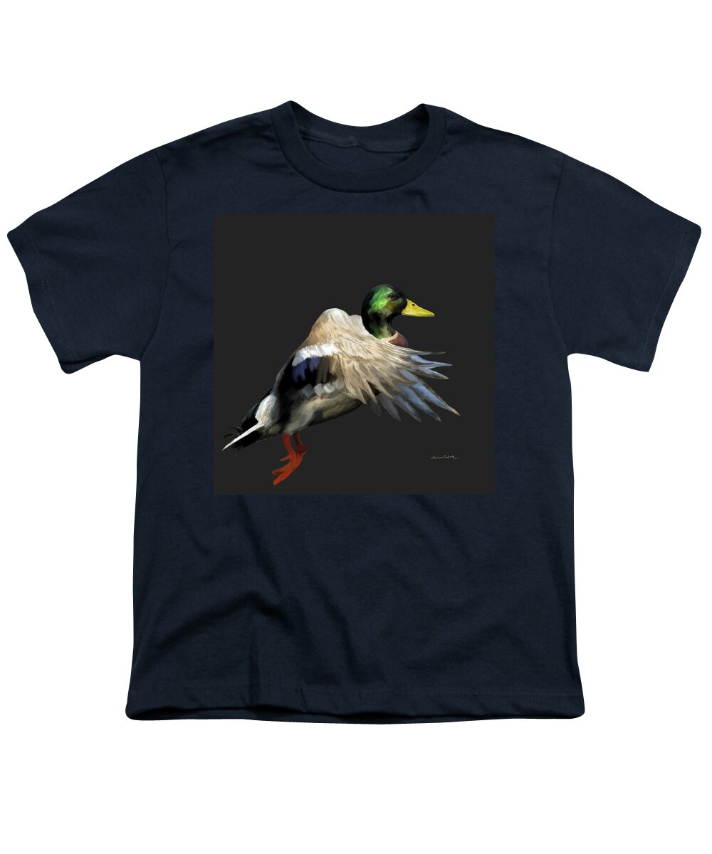 Animals Youth T-Shirt featuring the painting Mallard Freehand 1 by Ernest Echols