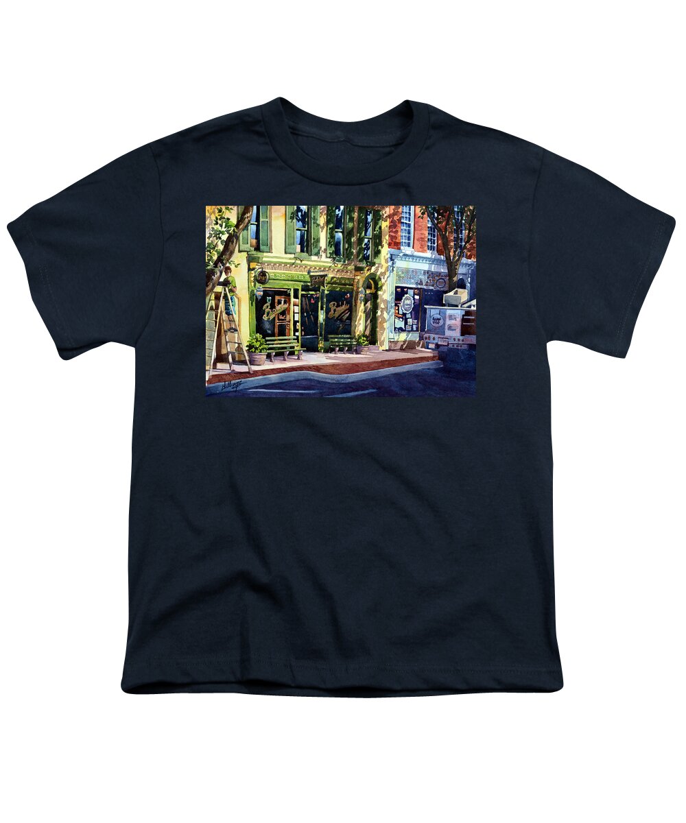 #landscape #cityscape #watercolor #art #irishpub #frederickmd #bushwallers #watercolorpainting #painting Youth T-Shirt featuring the painting Mending the Pub by Mick Williams