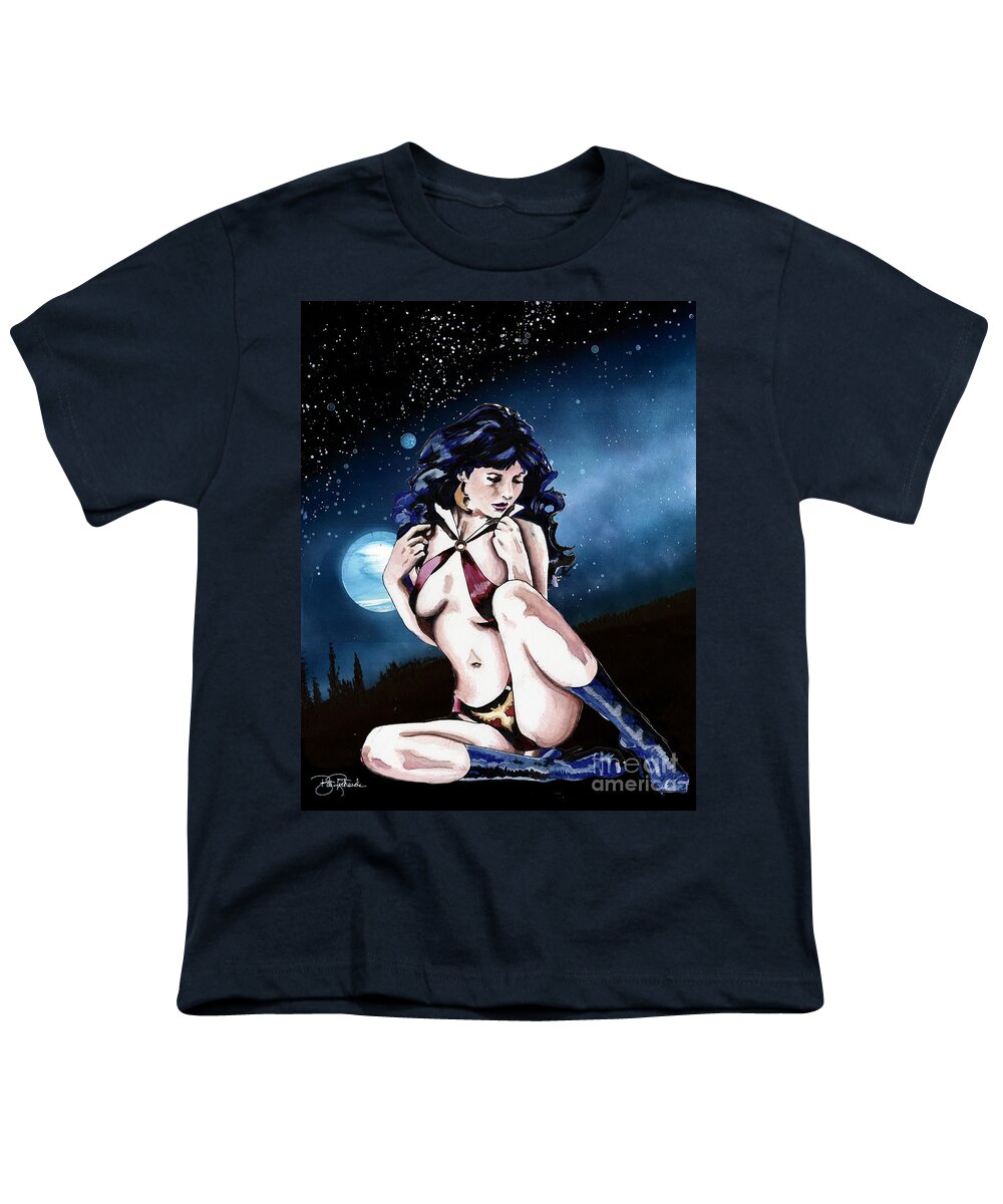 Vampirella Youth T-Shirt featuring the drawing Moonlight Vampirella by Bill Richards