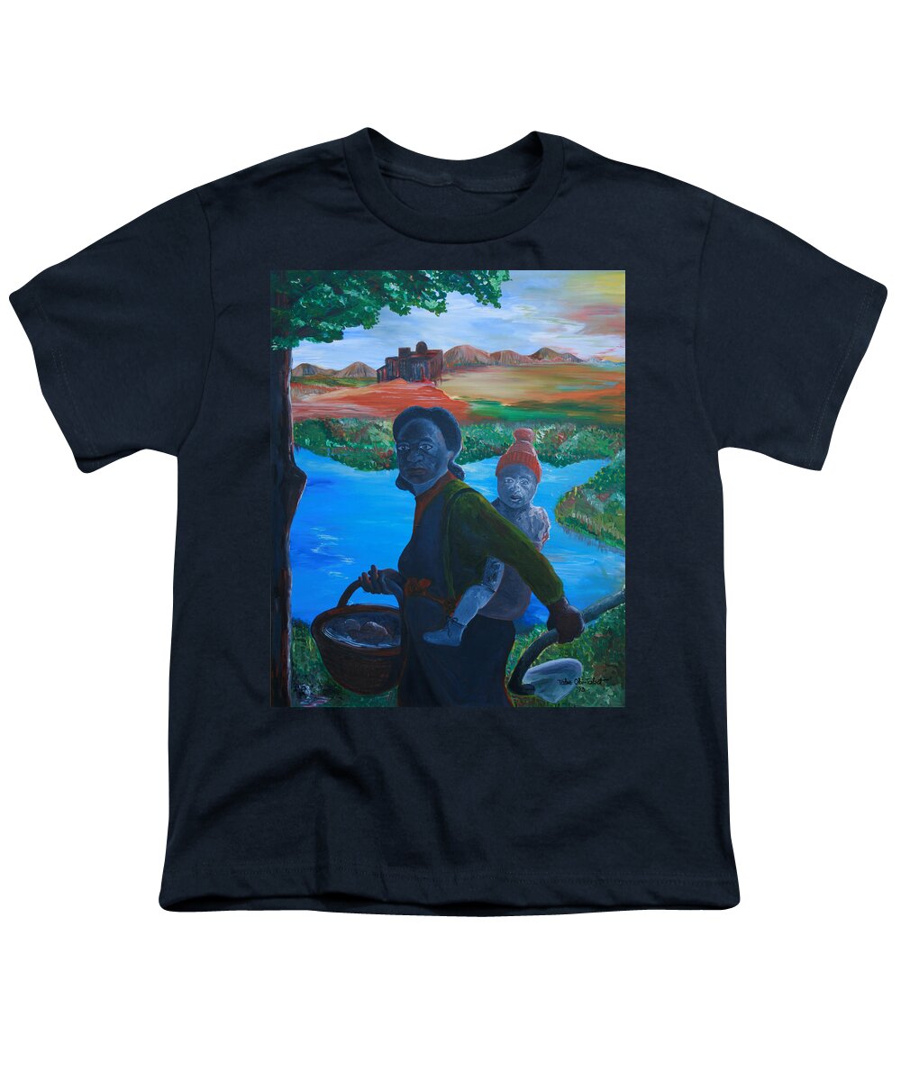Mother And Child 1 Youth T-Shirt featuring the painting Mother and Child 1 by Obi-Tabot Tabe