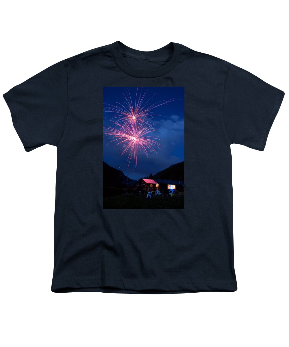Fireworks Youth T-Shirt featuring the photograph Mountain Fireworks landscape by James BO Insogna