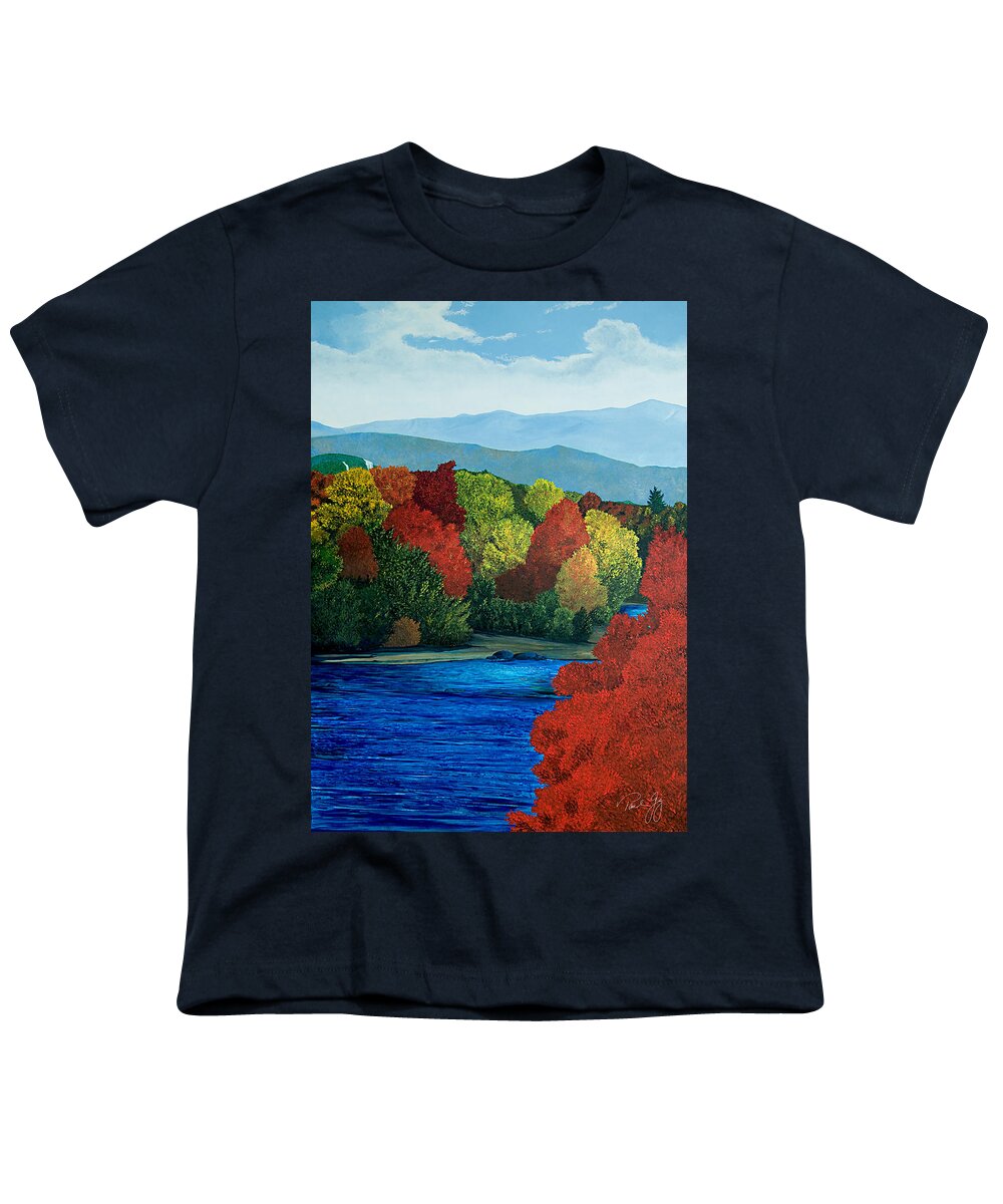 Mt. Washington Youth T-Shirt featuring the painting MT Washington from the Saco River by Paul Gaj