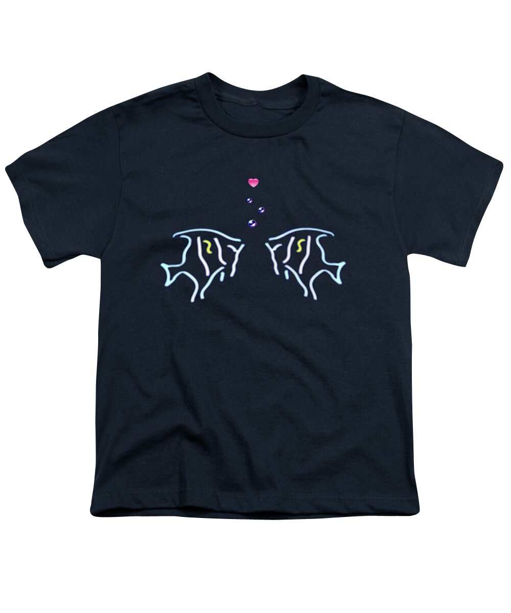 Fish Youth T-Shirt featuring the digital art Neon Fish Love by David Dehner