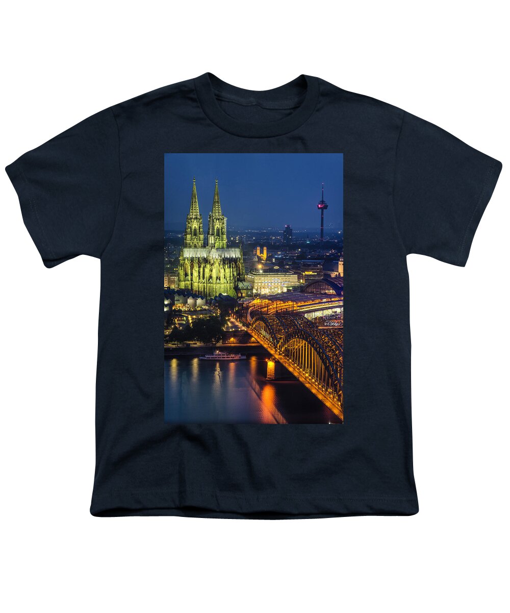 Cologne Youth T-Shirt featuring the photograph Night Falls Upon Cologne 1 by Pablo Lopez