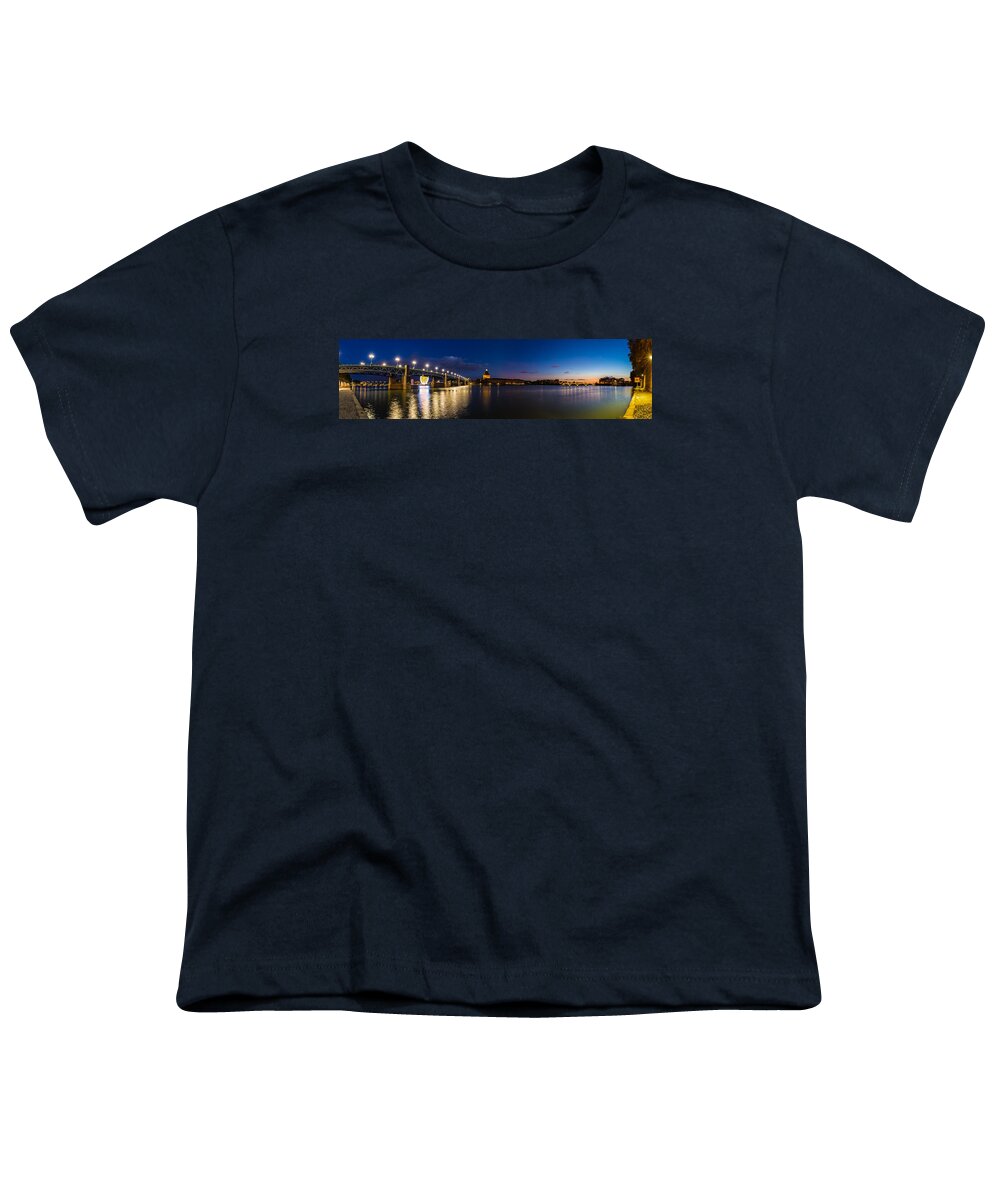 Bridge Youth T-Shirt featuring the photograph Nightly panorama of the Pont Saint-Pierre by Semmick Photo