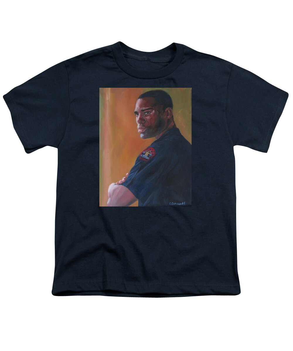 Police Officer Youth T-Shirt featuring the painting Officer by Connie Schaertl