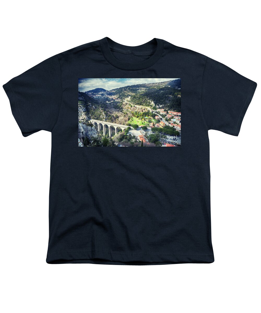 Freeway Youth T-Shirt featuring the photograph panorama from Eze Chateau at The Viaduct of Eze by Ariadna De Raadt
