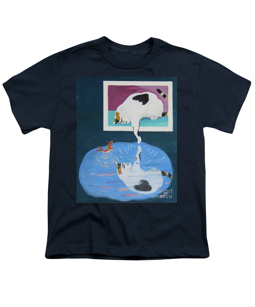 Calico Kitty Youth T-Shirt featuring the painting Paws and Effect by Phyllis Kaltenbach