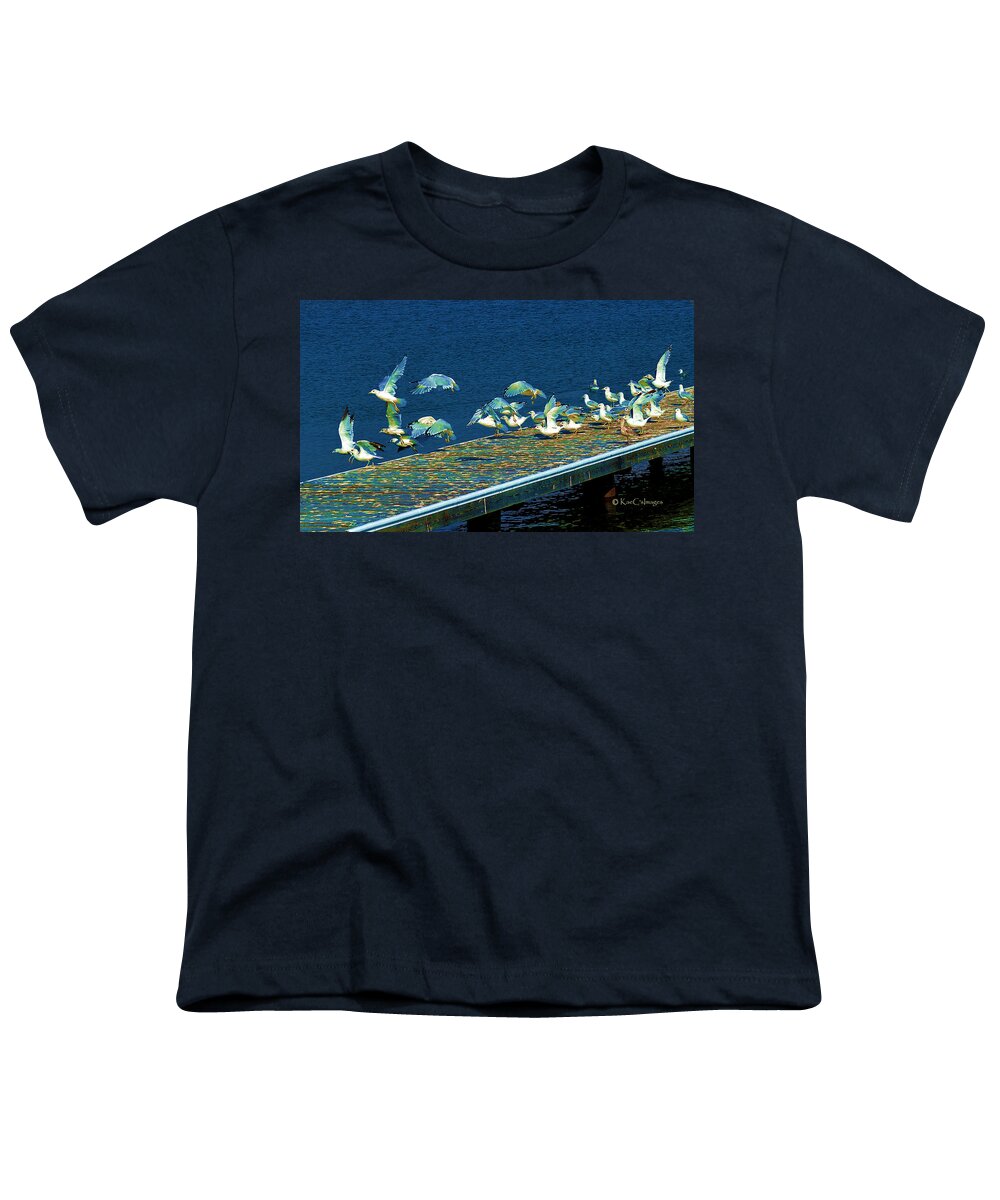 Wildlife Youth T-Shirt featuring the mixed media Psychedelic Gulls by Kae Cheatham