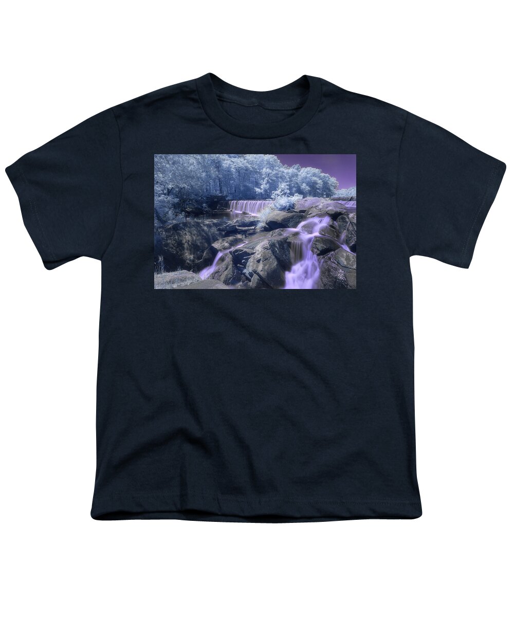 Analogous Colors Purple Blue Violet Ir Infra Red Infrared 590nm Nanometer Brian Hale Brianhalephoto Waterfall Water Fall Falls Long Exposure Longexposure Rocky Rocks Blackstone Gorge Ma Mass Massachusetts Newengland New England U.s.a. Usa Youth T-Shirt featuring the photograph Purple Passion by Brian Hale