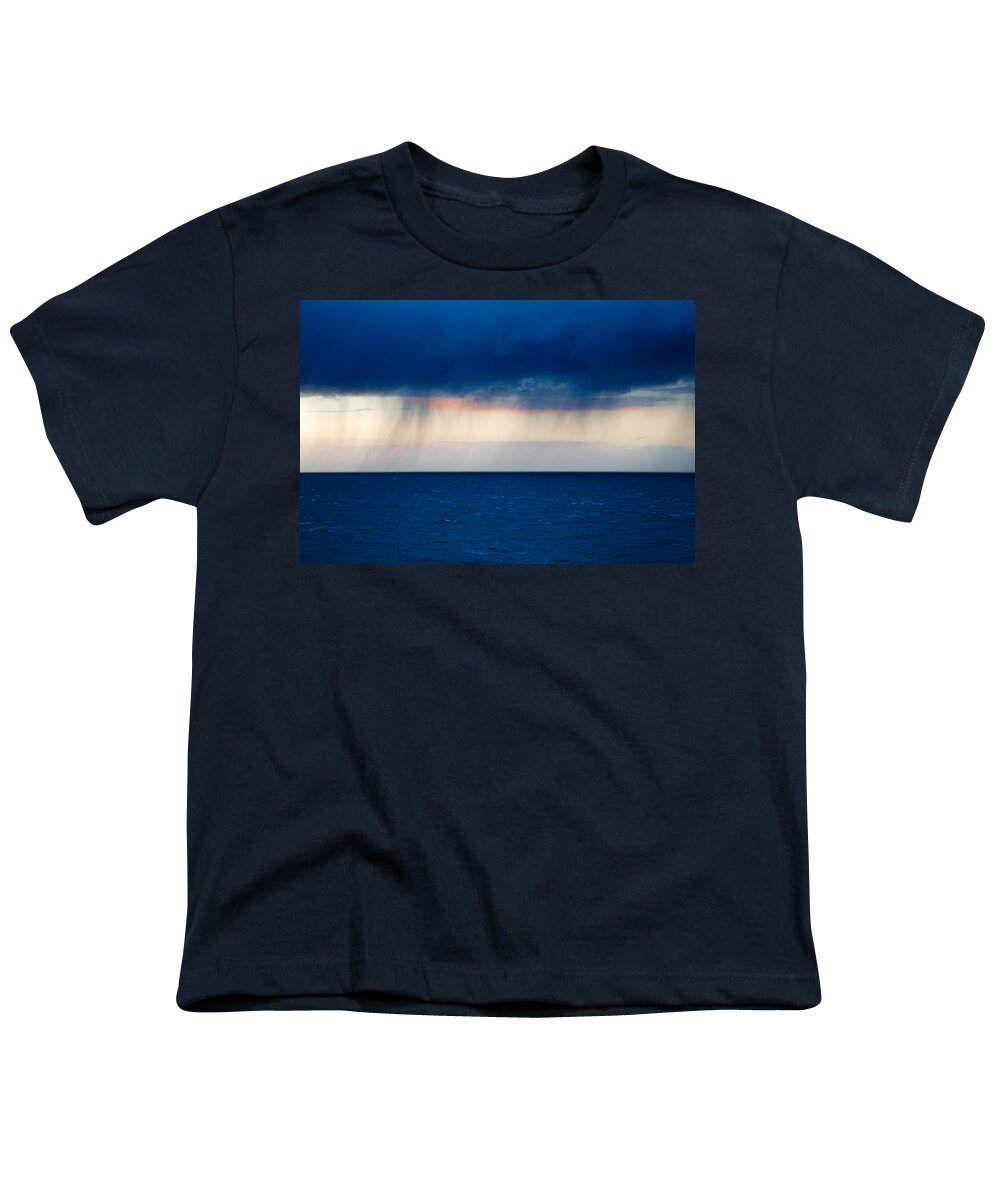 Rain Youth T-Shirt featuring the photograph Rain on the horizon at Strumble Head by Ian Middleton