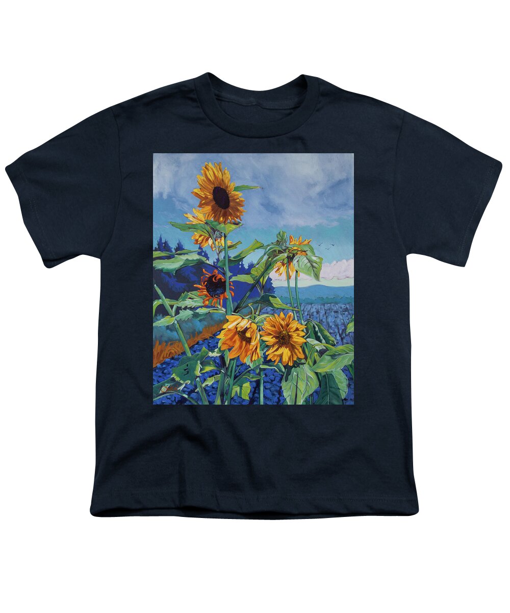 Painted Sunflowers 24x30 Oil On Canvas Youth T-Shirt featuring the painting Ray's Sunflowers by Rob Owen