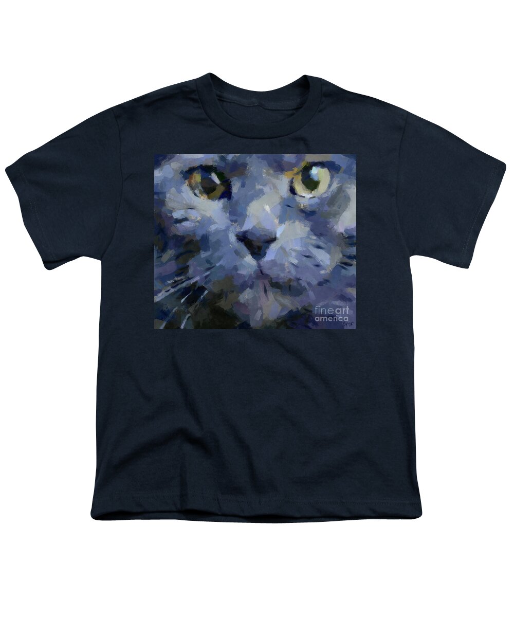 Animal Youth T-Shirt featuring the painting Russian Blue Cat by Dragica Micki Fortuna