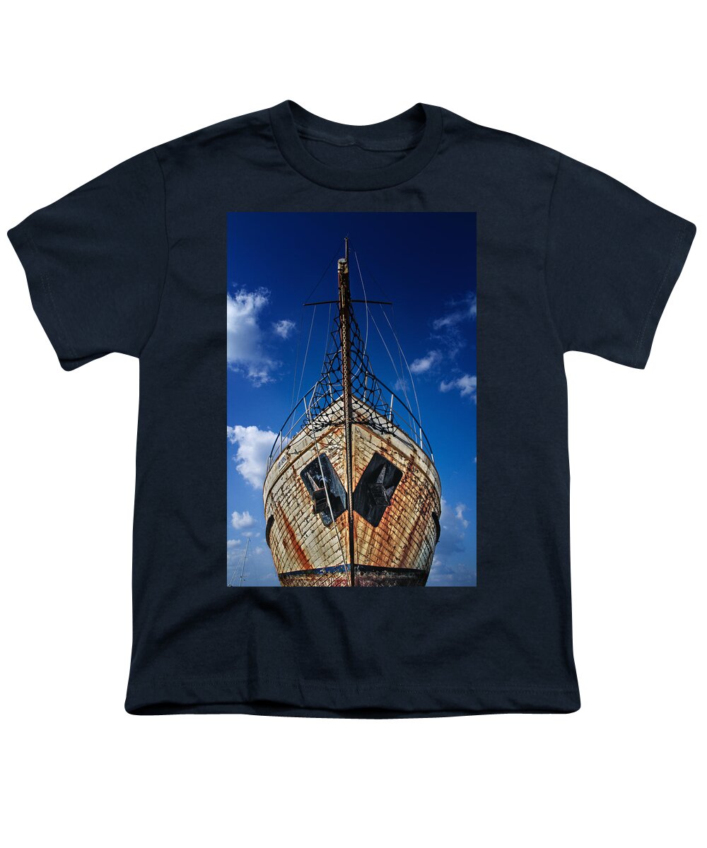 Abandoned Youth T-Shirt featuring the photograph Rusting boat by Stelios Kleanthous
