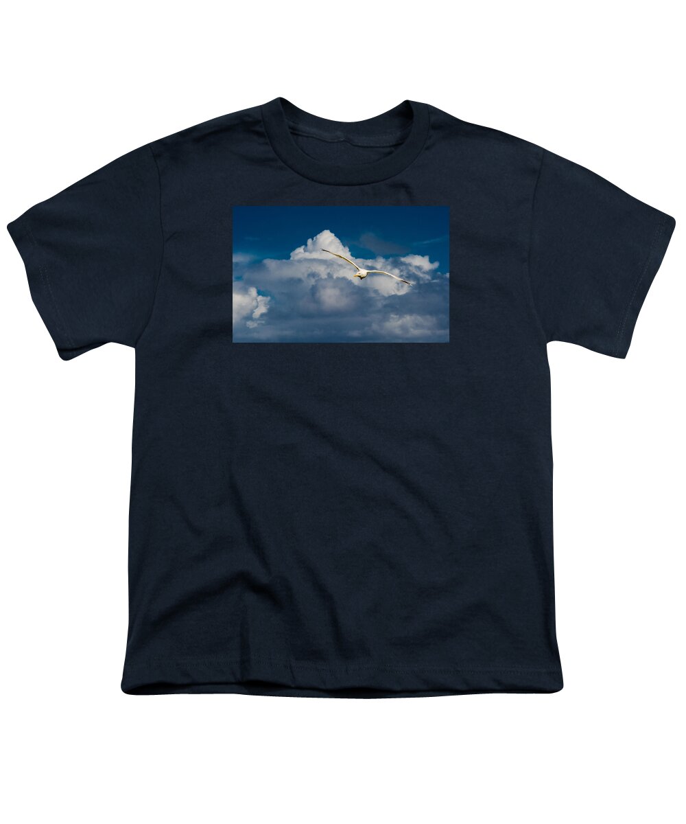 Seagull Youth T-Shirt featuring the photograph Seagull High Over the Clouds by Andreas Berthold