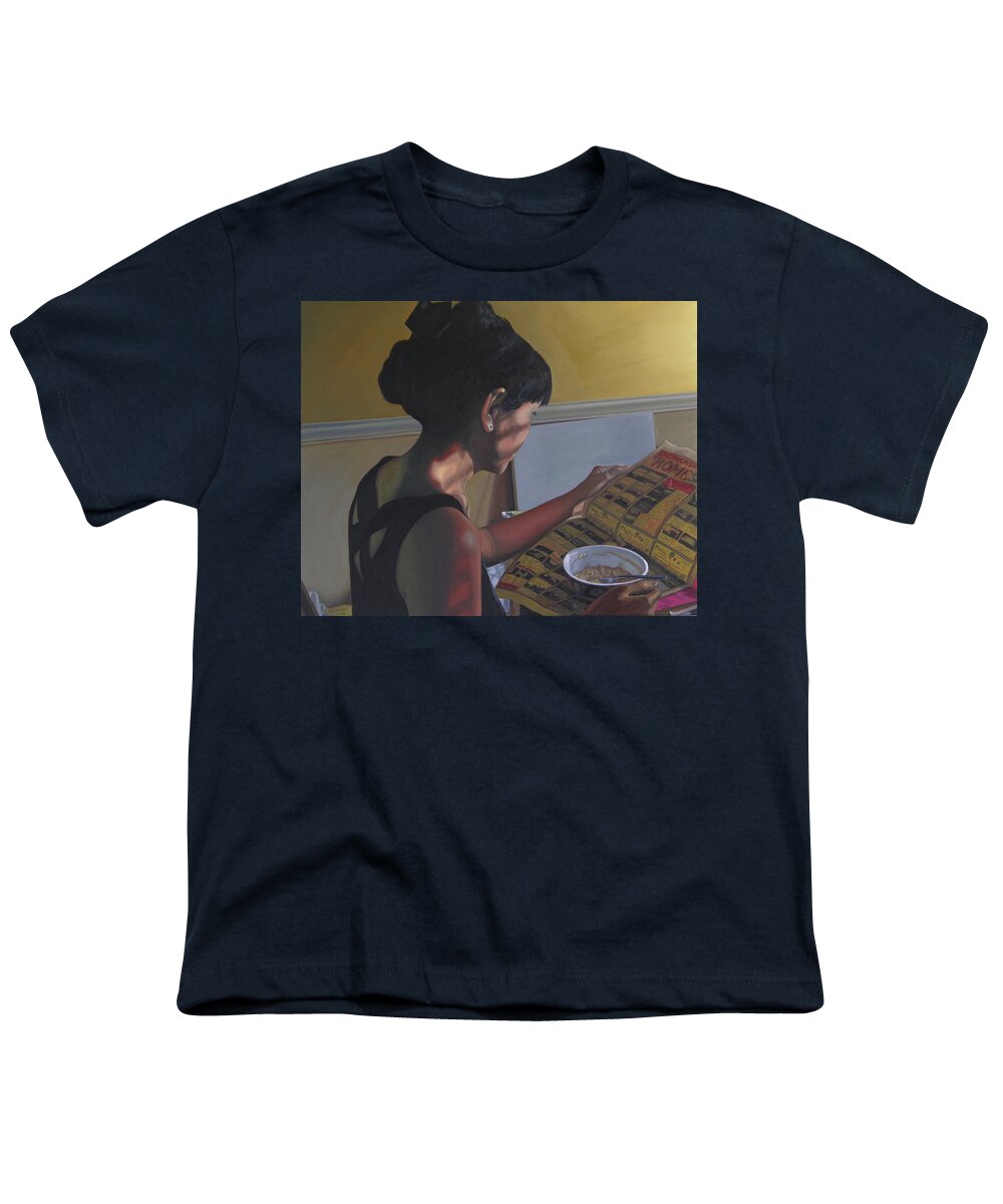 Women Reading Newspaper Youth T-Shirt featuring the painting Spring Morning Cabot Arkansas by Thu Nguyen