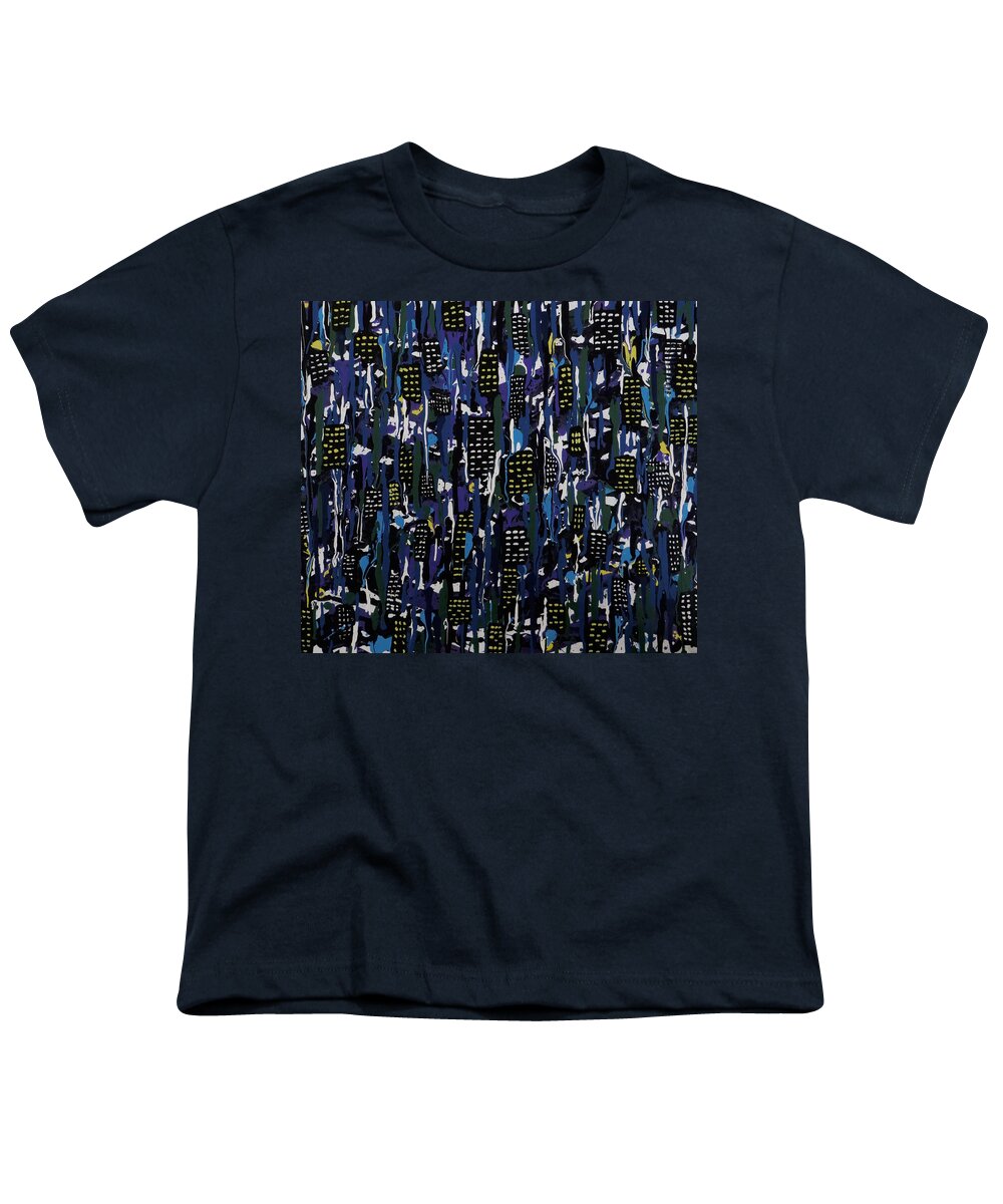 Stormy Youth T-Shirt featuring the painting Stormy Night in the City by Teresa Wing