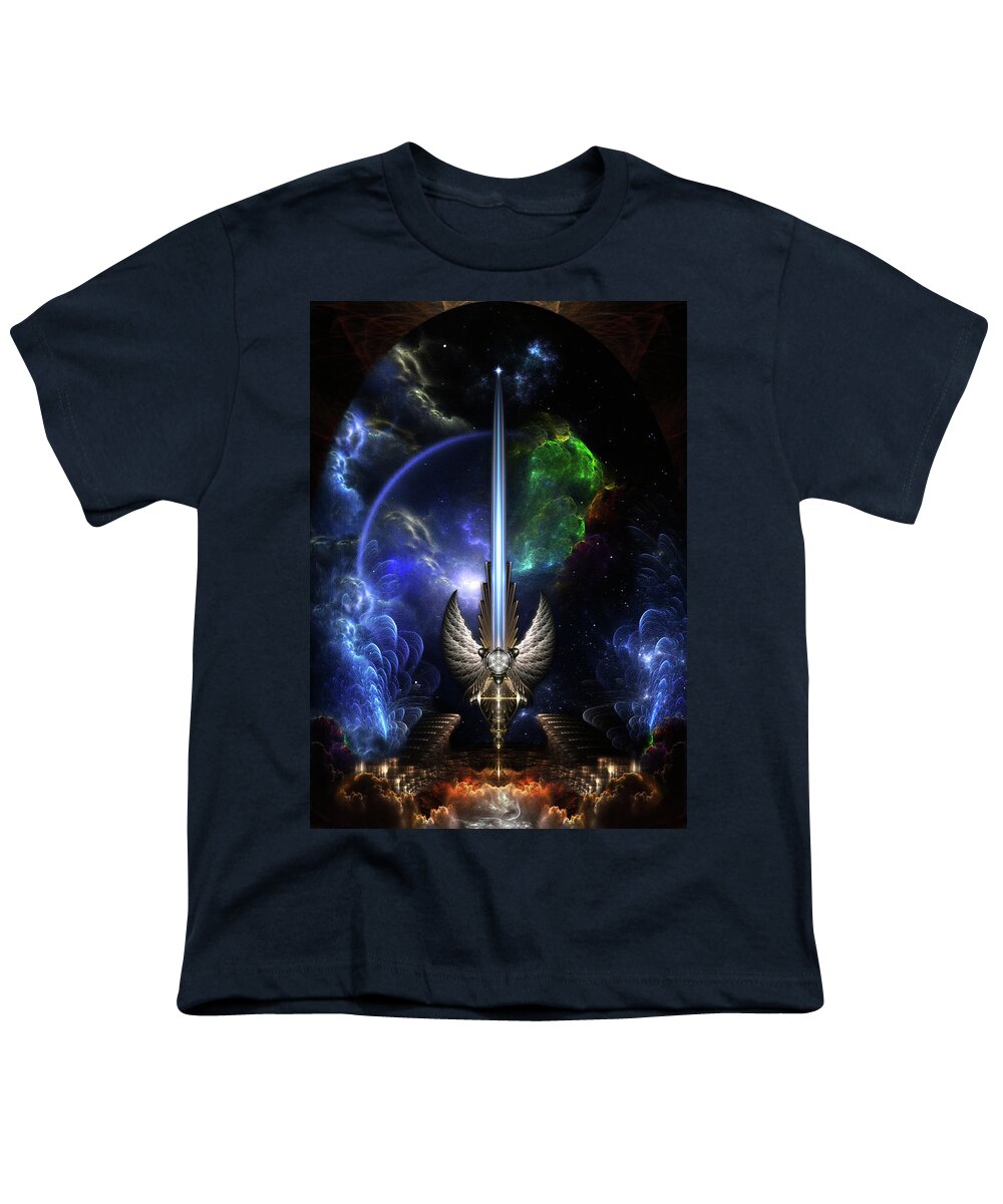 Angel Wing Sword Of Arkledious Youth T-Shirt featuring the digital art The Angel Wing Sword Of Arkledious Space Fractal Art Composition by Rolando Burbon