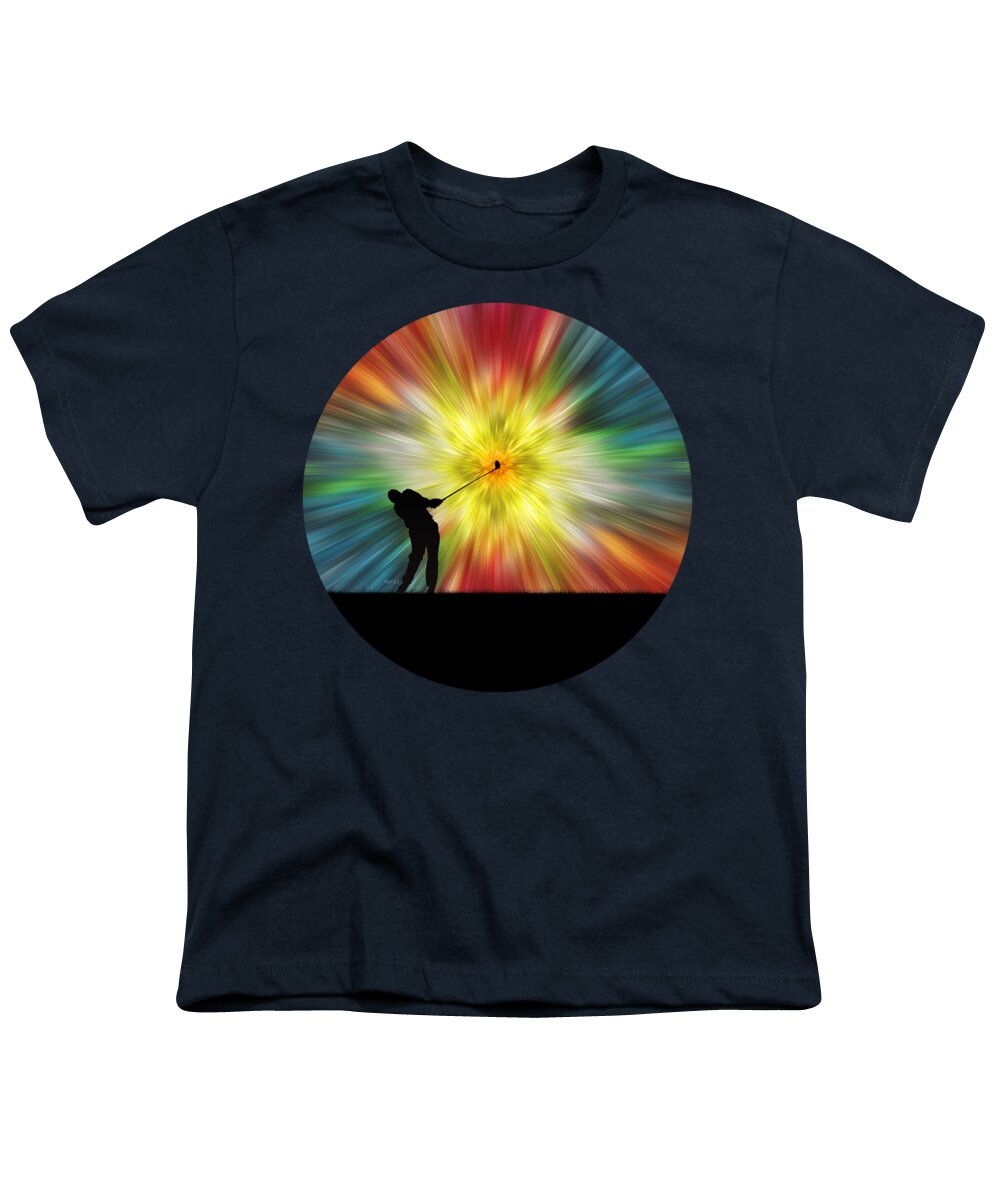 Tie Dye Youth T-Shirt featuring the digital art Tie Dye Silhouette Golfer by Phil Perkins