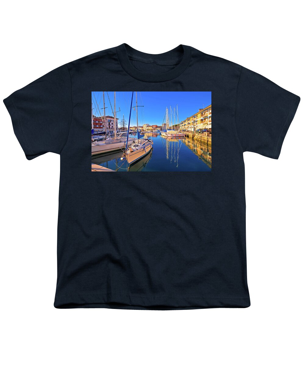 Grado Youth T-Shirt featuring the photograph Town of Grado colorful waterfront and harbor view by Brch Photography