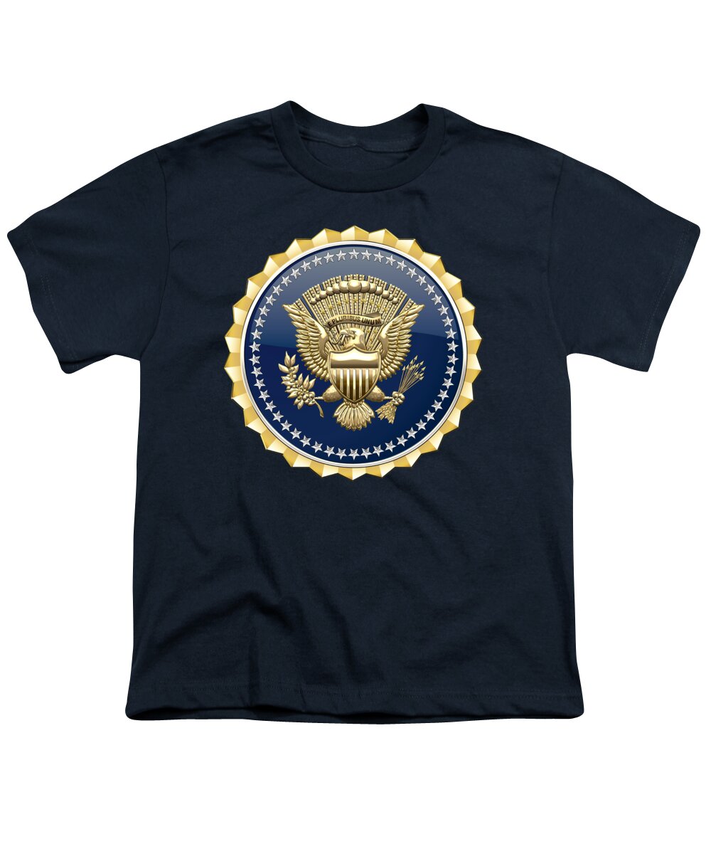  'military Insignia & Heraldry 3d' Collection By Serge Averbukh Youth T-Shirt featuring the digital art Presidential Service Badge - P S B on Blue Velvet by Serge Averbukh