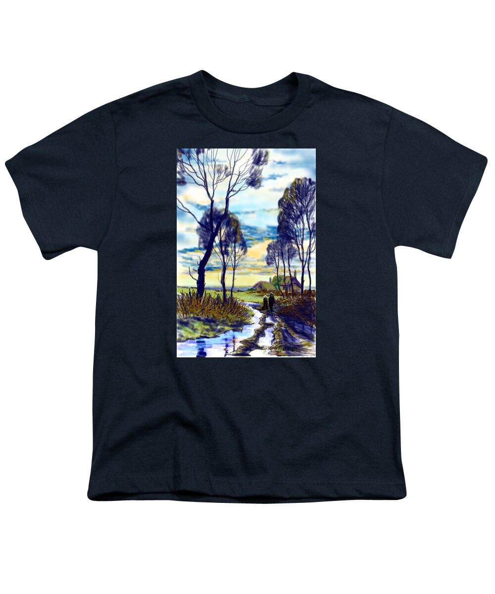 Ipad Painting Youth T-Shirt featuring the painting Walk on a Wet Road by Glenn Marshall