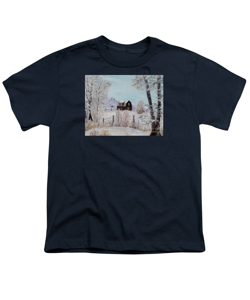 Winter Youth T-Shirt featuring the painting Winter solace by Marilyn McNish