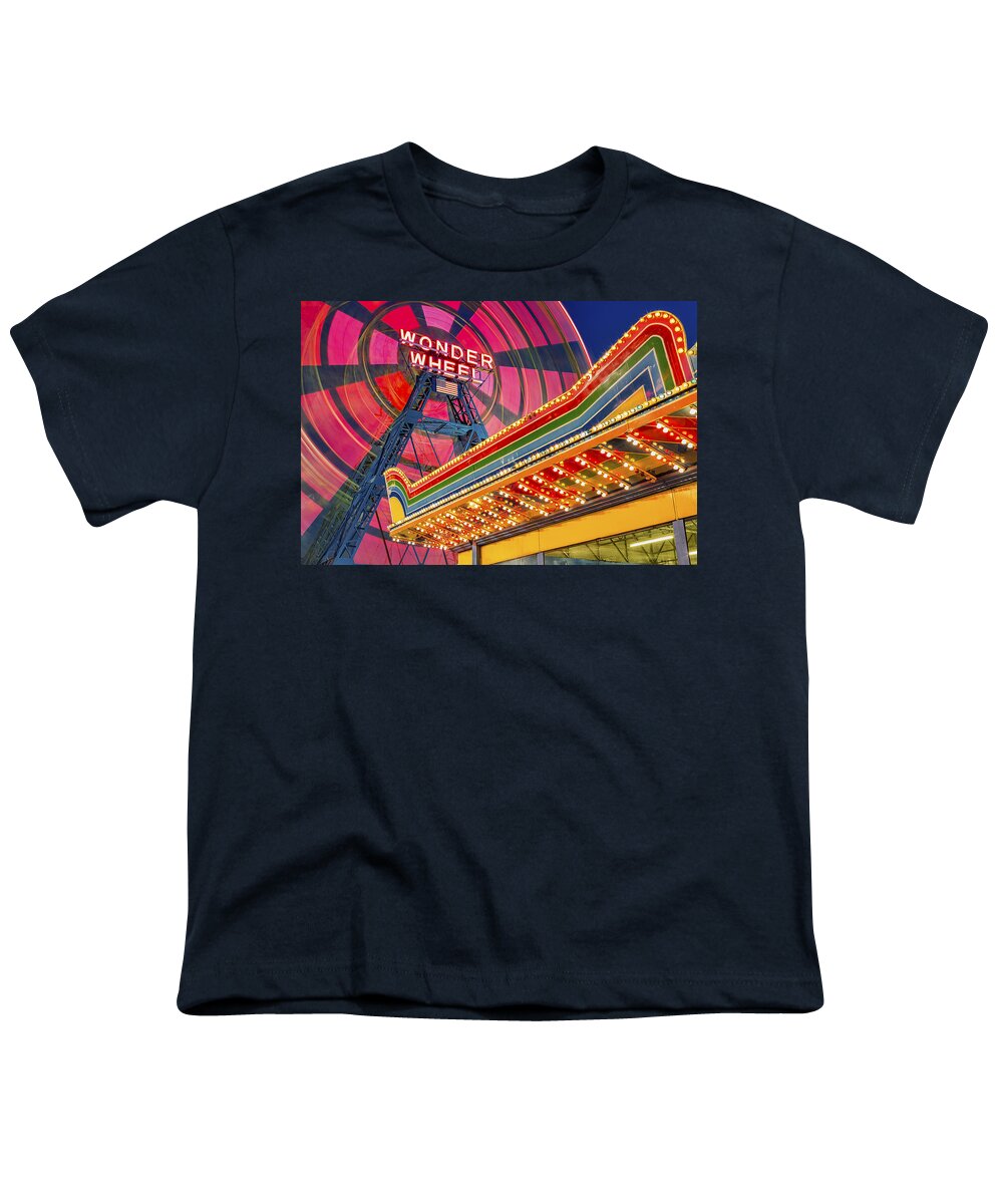 Wonder Wheel Youth T-Shirt featuring the photograph Wonder Wheel At Coney Island by Susan Candelario