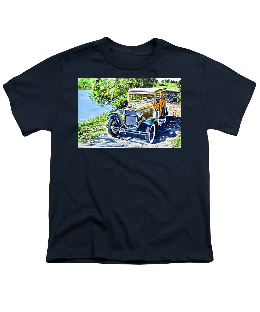 Watercolor Painting Youth T-Shirt featuring the painting Woody by the Water by Rick Mock