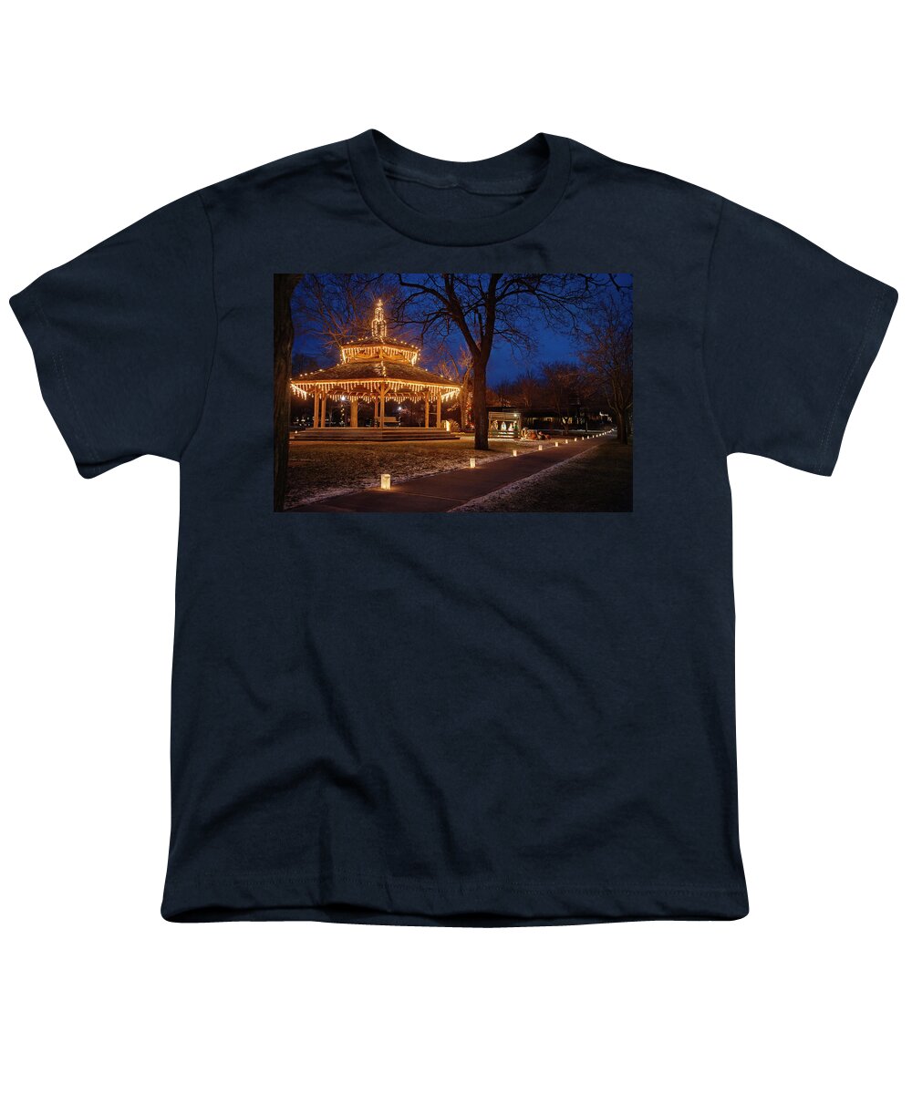 Gazebo Youth T-Shirt featuring the photograph Christmas Eve in Dexter by Jill Love