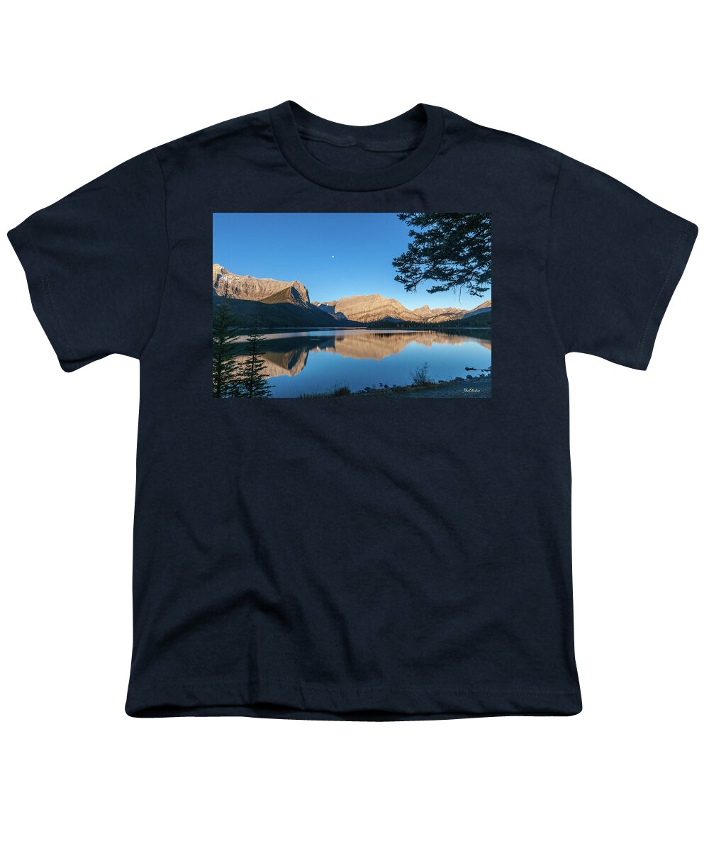 Kananaskis Country Youth T-Shirt featuring the photograph Full Moon over Upper Kananaskis Lake by Tim Kathka