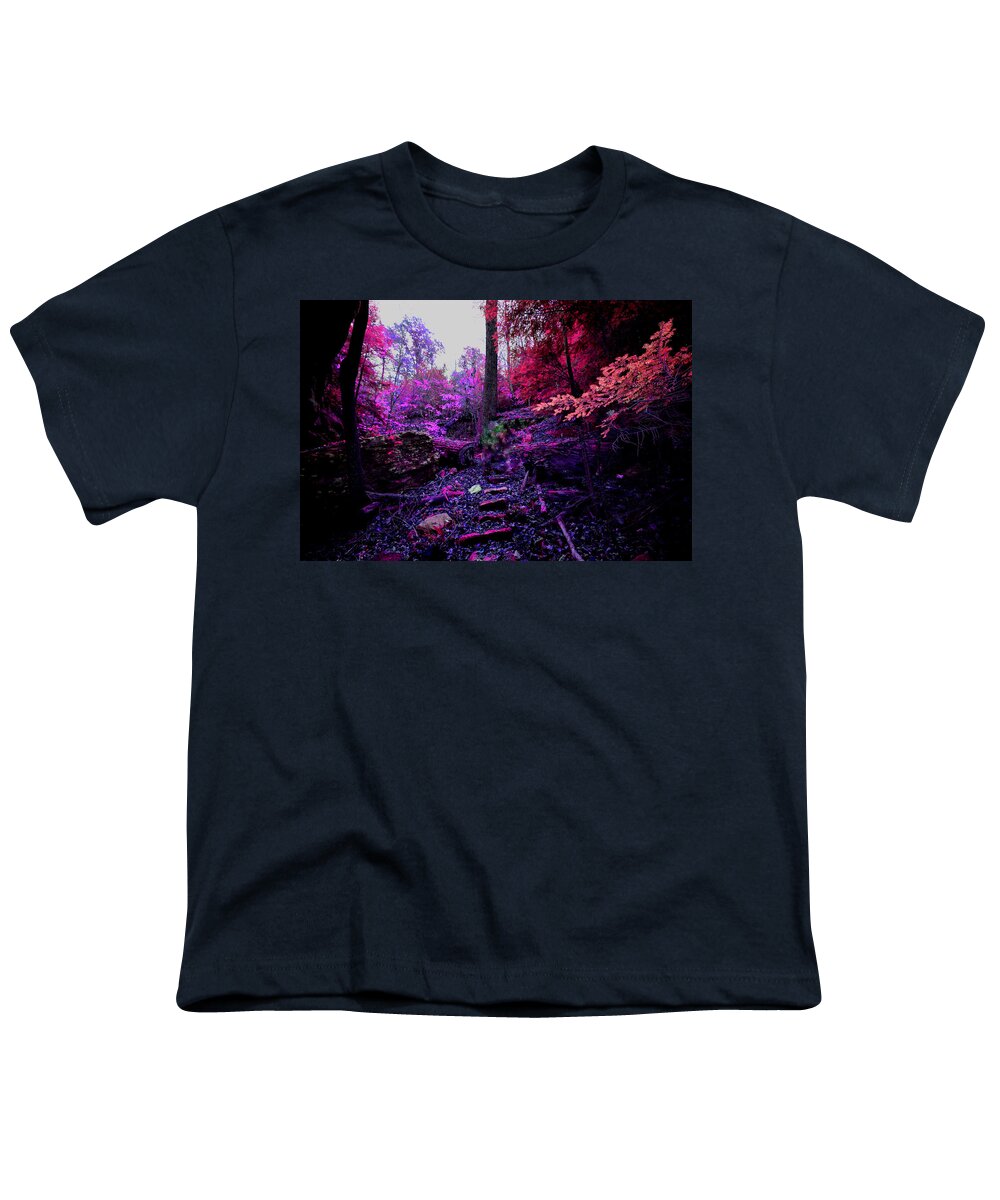 Woods Youth T-Shirt featuring the photograph Ghost on the Trail by Stacie Siemsen