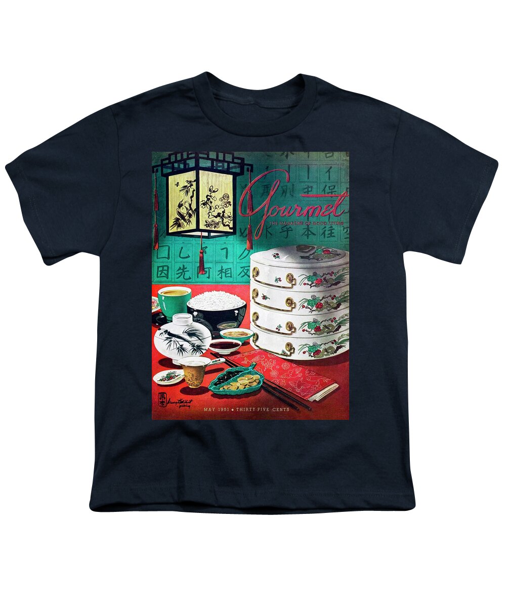 #new2022 Youth T-Shirt featuring the painting Gourmet Magazine Cover Of A Chinese Dinner by Henry Stahlhut
