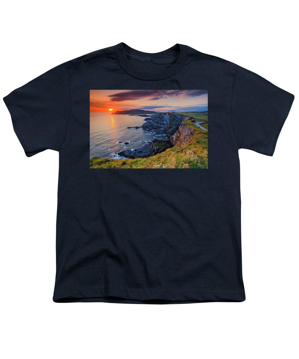 Estock Youth T-Shirt featuring the digital art Ireland, Kerry, Portmagee, View Of The So-called Kerry Cliffs, The Highest Along The Ring Of Kerry, Looking Towards Valentia Island In The Background by Riccardo Spila