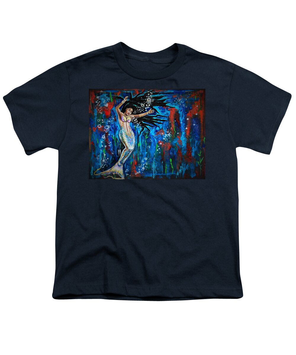 Mermaid Youth T-Shirt featuring the painting Lifes Strong Currents by Artist RiA