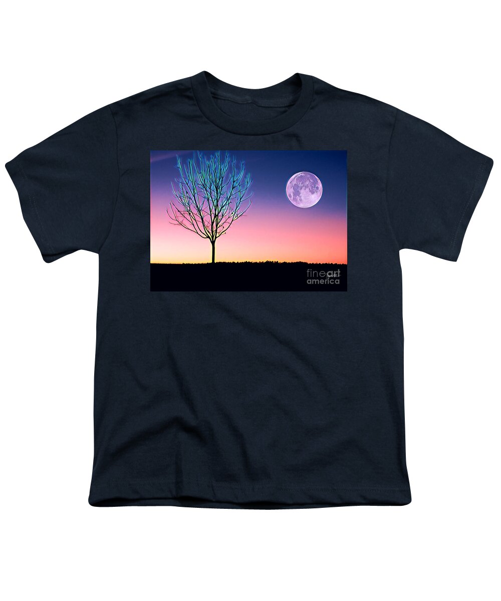 Nature Youth T-Shirt featuring the painting Moonrise by Denise Railey