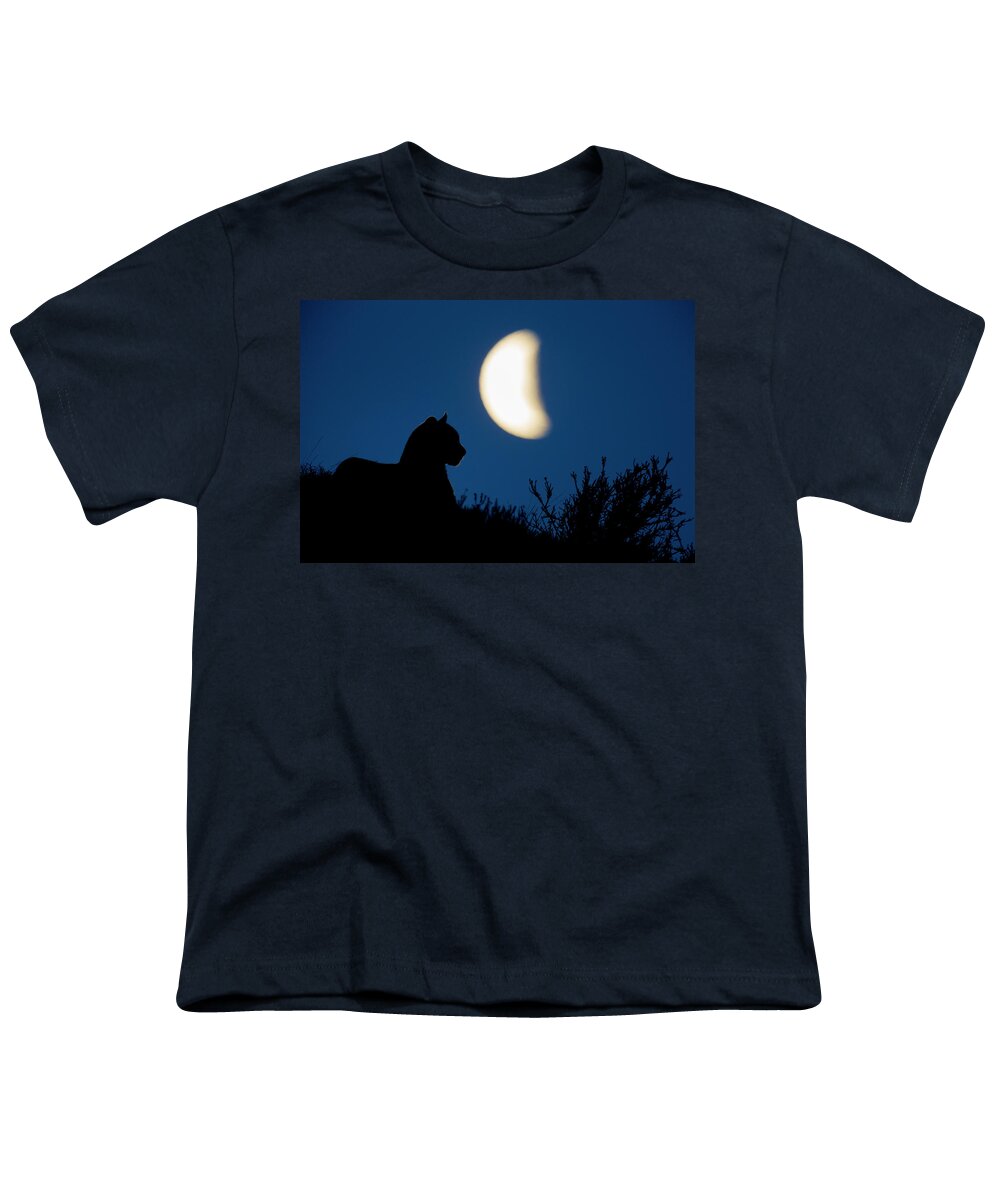 Sebastian Kennerknecht Youth T-Shirt featuring the photograph Mountain Lion Under The Patagonian Moon by Sebastian Kennerknecht