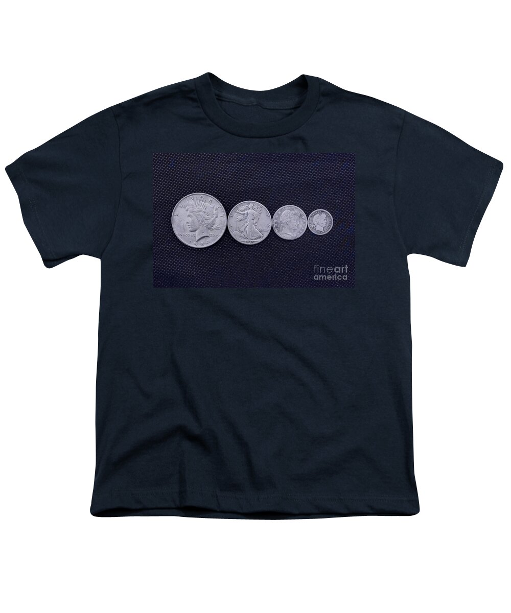 Old American Silver Coins Youth T-Shirt featuring the digital art Old American Silver Coins Ver One by Randy Steele