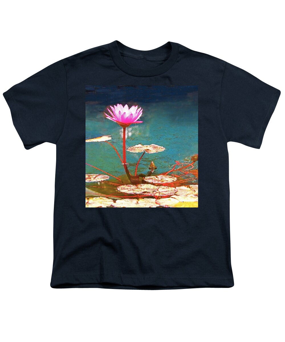 Landscape Youth T-Shirt featuring the mixed media Pond Flower Painting by Sharon Williams Eng