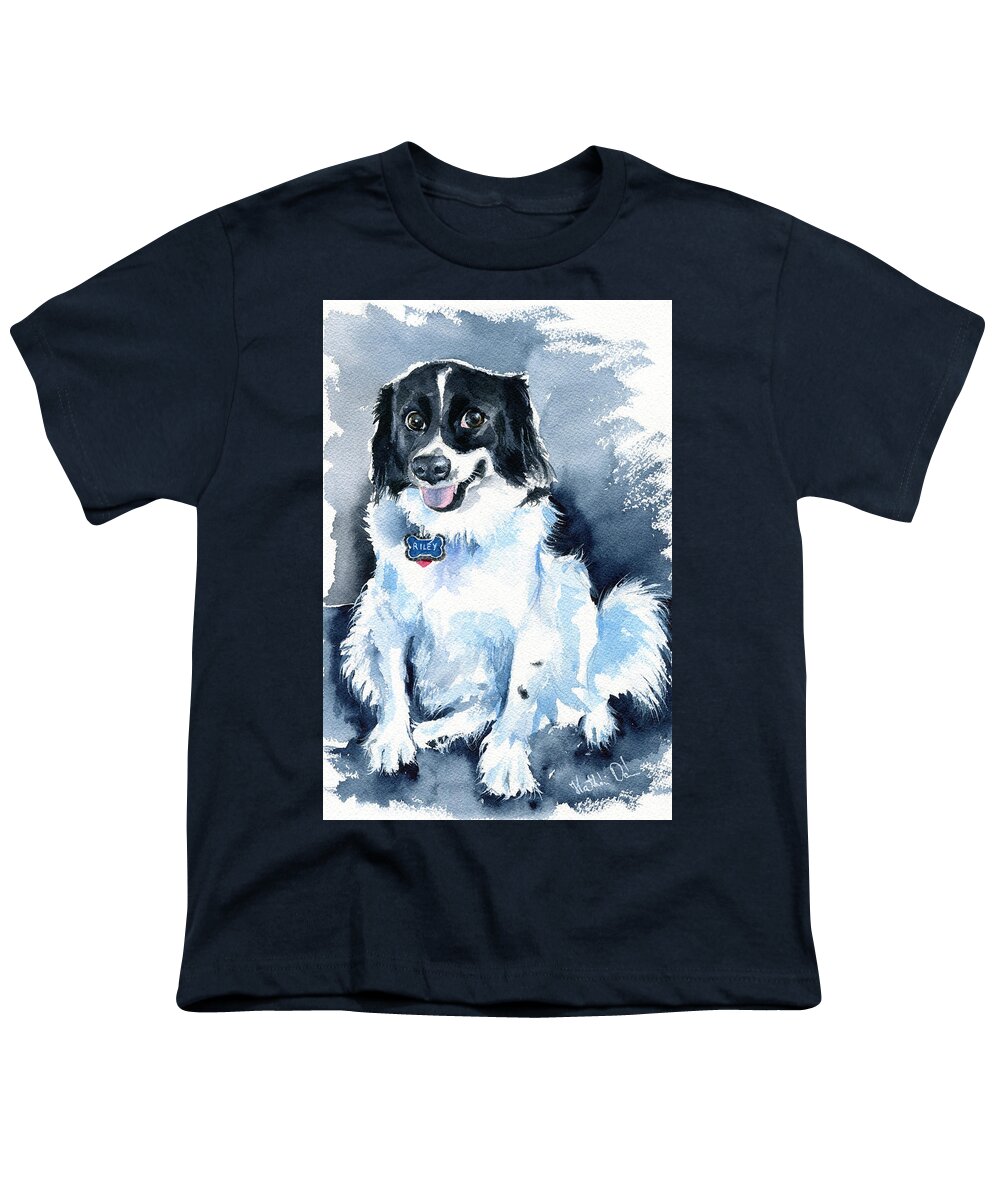 Dog Youth T-Shirt featuring the painting Riley by Dora Hathazi Mendes
