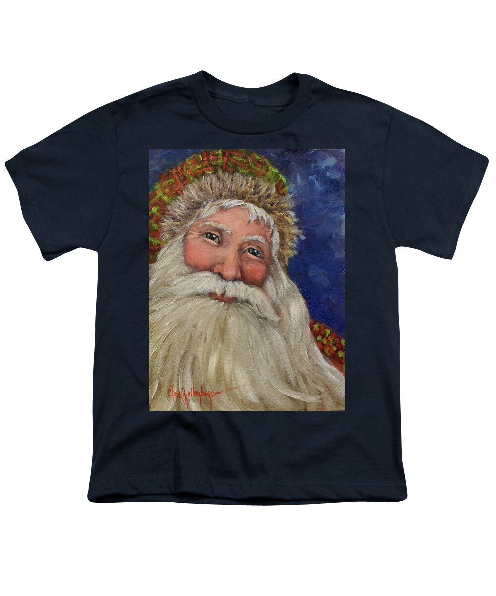 Santa Claus Youth T-Shirt featuring the painting Santa III - Old World Santa by Cheri Wollenberg