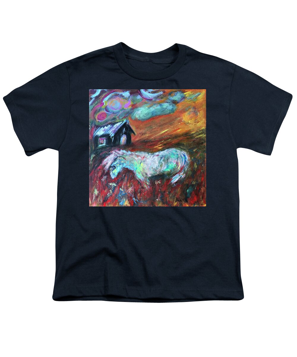 Original Oil Painting Katt Yanda Painted Pony Horse Artwork Youth T-Shirt featuring the painting The Painted Pony by Katt Yanda