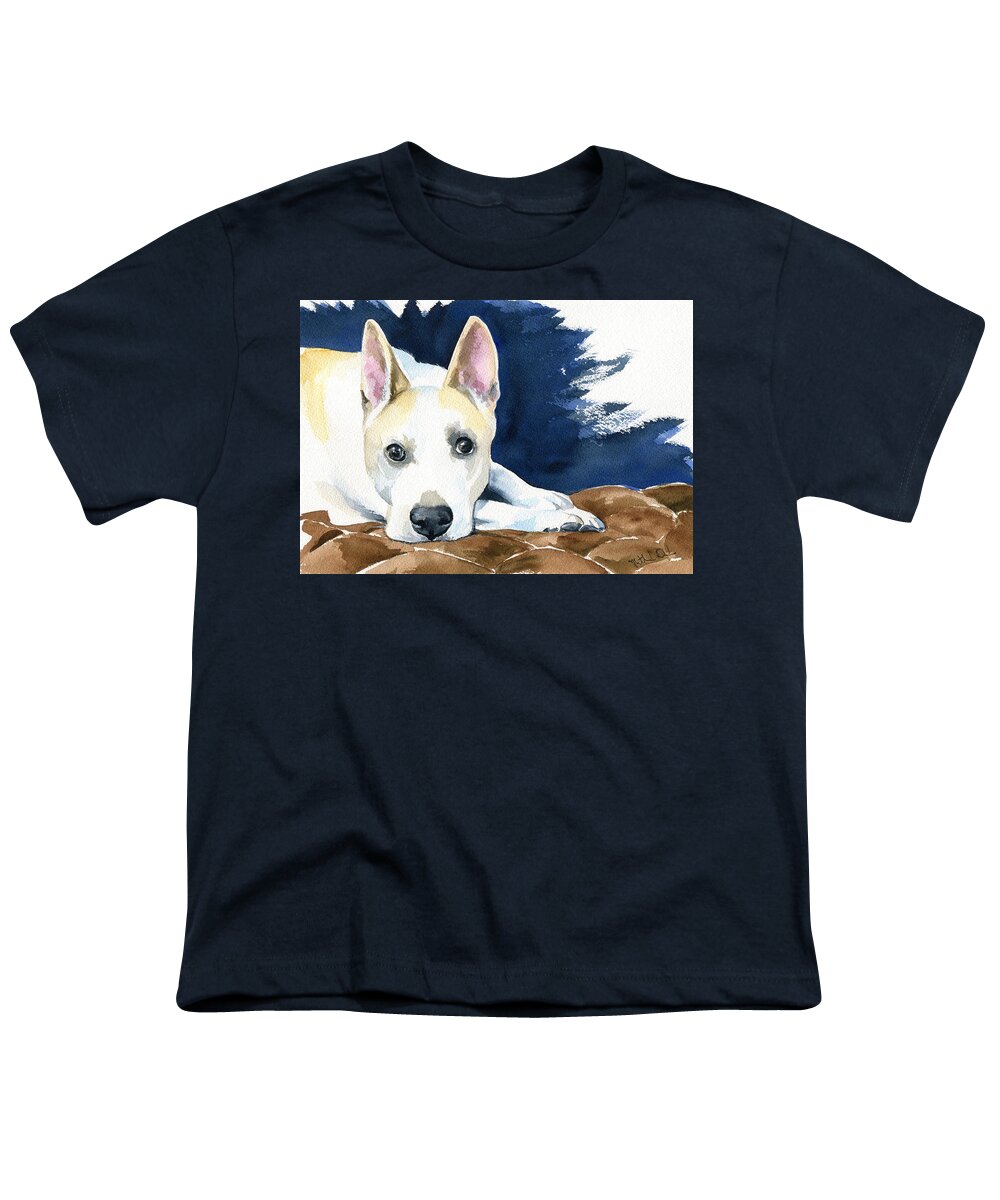 Dog Youth T-Shirt featuring the painting Ty Dog Portrait by Dora Hathazi Mendes