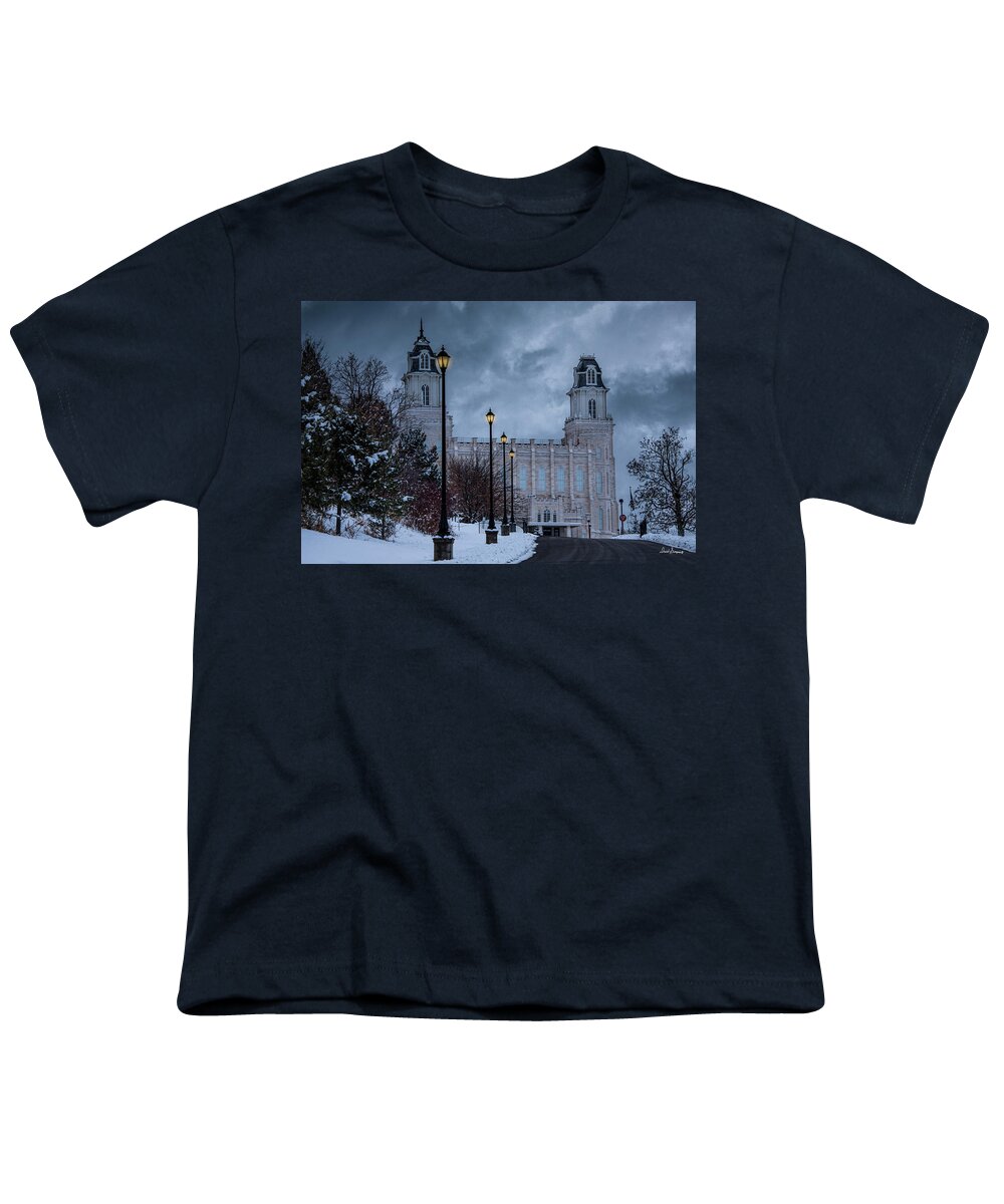 Manti Temple Youth T-Shirt featuring the photograph Lighted Path #1 by David Simpson