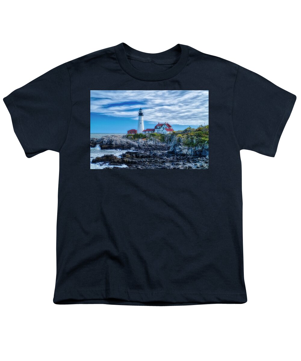 Portland Head Lighthouse Youth T-Shirt featuring the photograph Portland Head Light #1 by Penny Polakoff