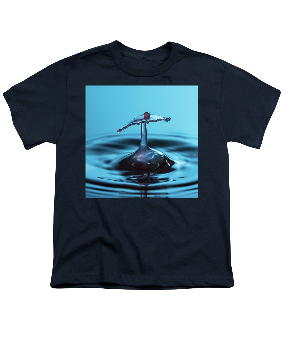 Waterdrop Youth T-Shirt featuring the photograph Water drop falling onto column of water #1 by Steven Heap