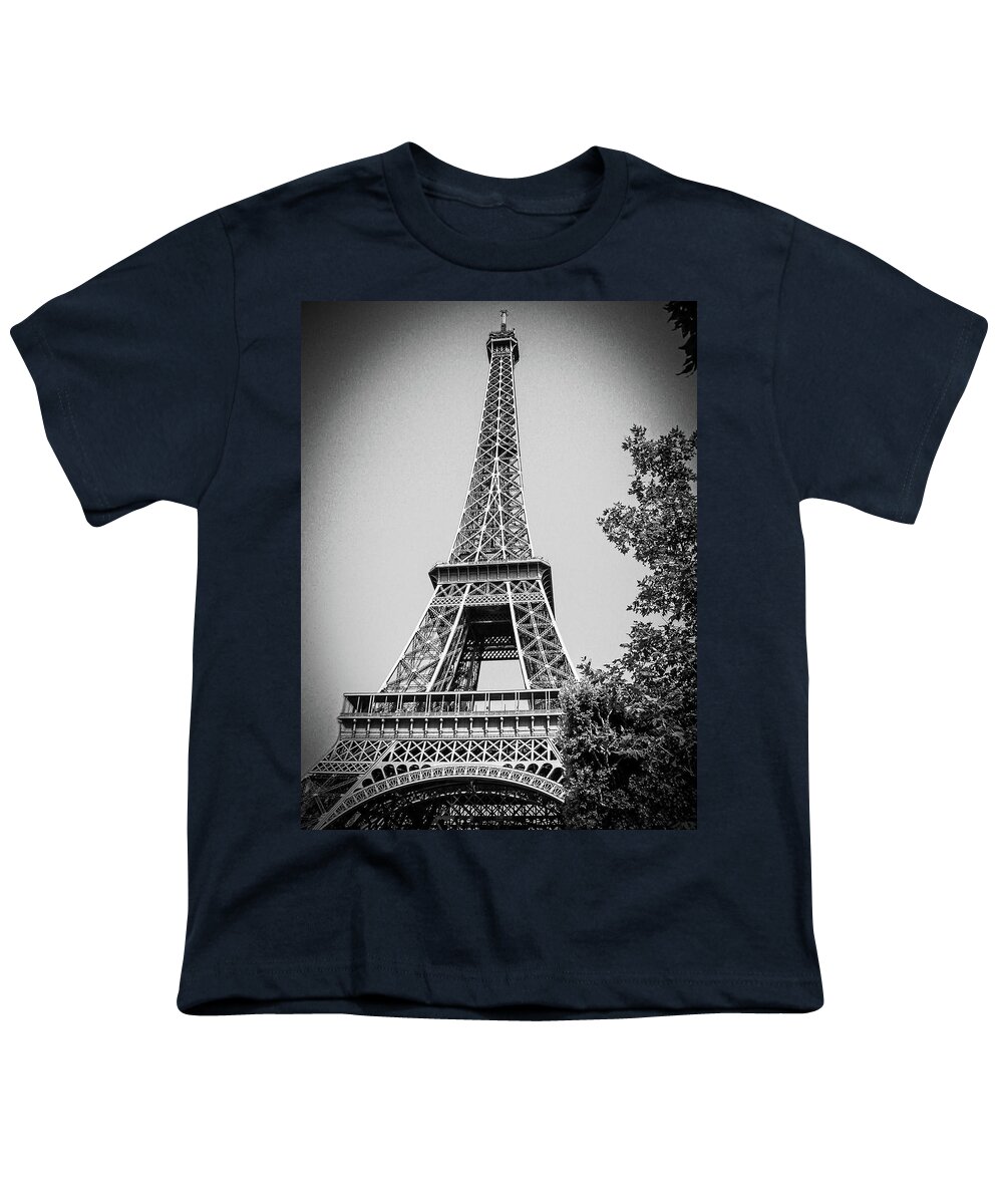 France Youth T-Shirt featuring the photograph Eiffel Tower in Black and White #2 by Jim Feldman