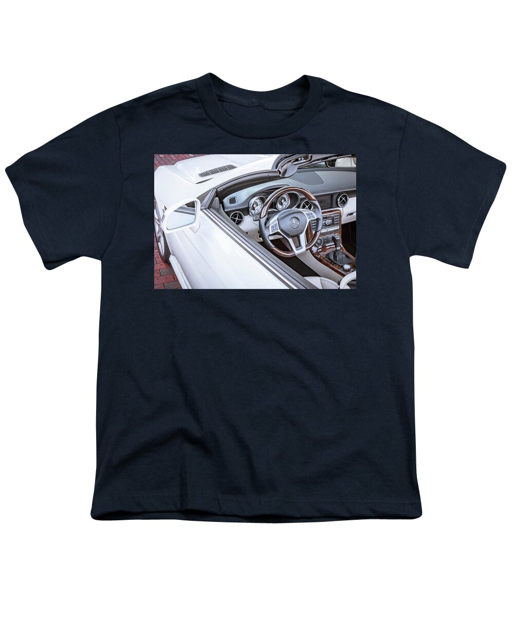2014 White Mercedes Benz Slk 350 Convertible Youth T-Shirt featuring the photograph 2014 White Mercedes Benz Slk 350 Convertible X102 by Rich Franco