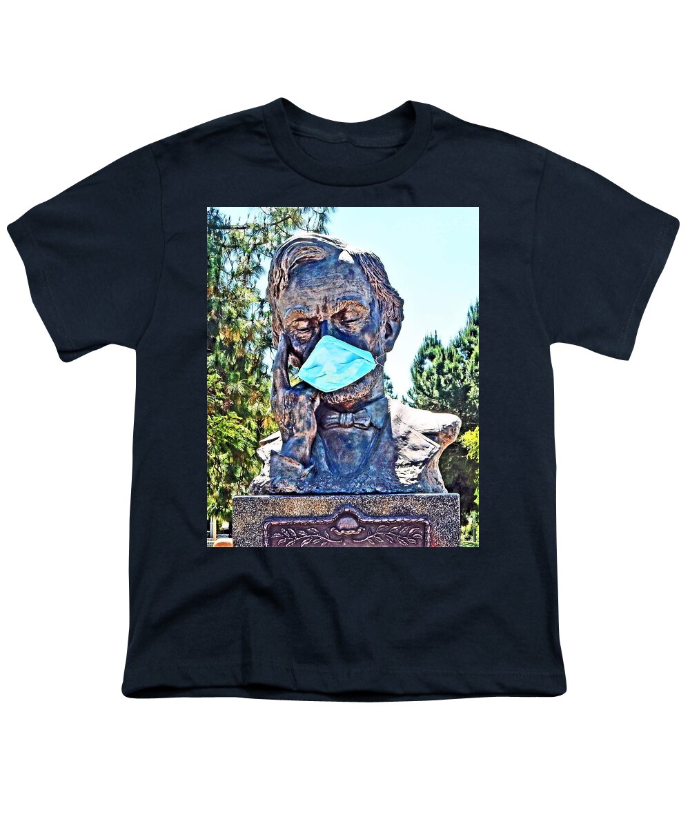 Abe Lincoln Youth T-Shirt featuring the photograph Abe Lincoln Wearing Face Mask by Andrew Lawrence