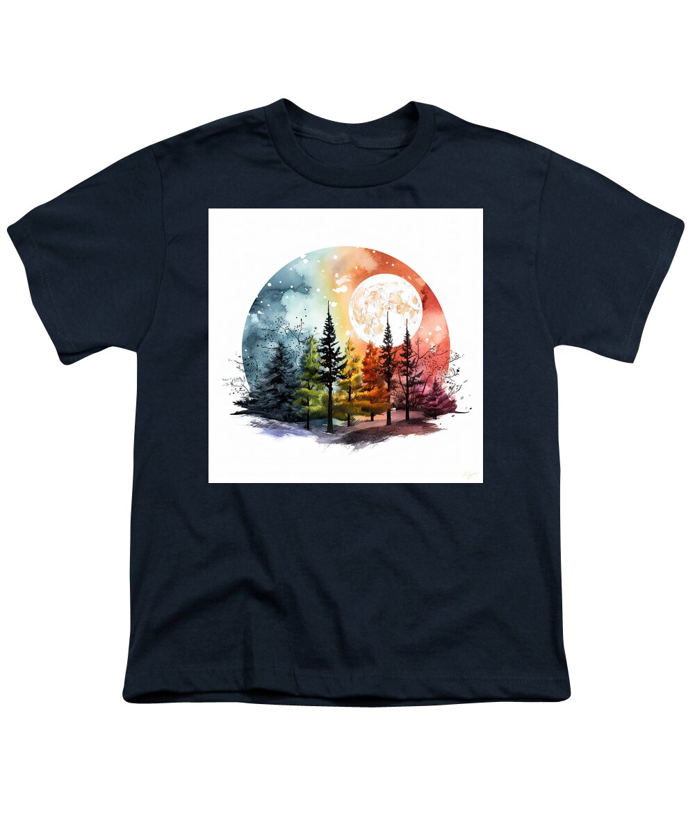 Four Seasons Youth T-Shirt featuring the painting As The Seasons Turn by Lourry Legarde